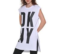 DKNY Women's Exploded Logo Cotton Blend - Camiseta de algodón para Mujer, Talla M, Color Blanco y Negro