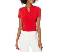 DKNY Women's Short Sleeve Side Ruche Top, Poppy, Medium