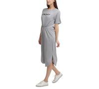 DKNY Women's Short Sleeves Logo Drawstring Waist Dress, Avenue Grey, Large, Avenue Grey, L