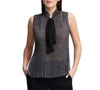DKNY Women's Sleeveless Neck Tie Blouse, Black/White, X-Small