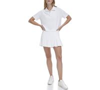 DKNY Women's Tech Pique Short Sleeve Cropped Polo, White, Medium, Blanco, M