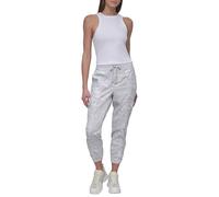 DKNY Women's Twill Drawcord Rib Waistband Cargo Jogger, Camo Vapor Grey