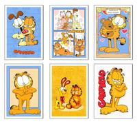 DKORARTE Set 6 cuadros base madera, Decoración Salón Modernos, Dormitorios, Habitación, Infantil, Garfield con colgadores metálicos, (38 x 29 cm cada cuadro)