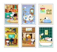 DKORARTE Set 6 cuadros base madera, Decoración Salón Modernos, Dormitorios, Habitación, Snoopy con colgadores metálicos, (29 x 20 cm cada cuadro)