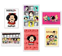 DKORARTE Set 6 láminas Decorativas Pared para Cuadros Decoración Salón Modernos, Dormitorios, Habitación, SIN Marco, Infantil, Mafalda (2x A3 (41 x 29,7 cm) ; 4x A4 (29,7 x 21 cm))