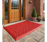 DKPLOE Felpudo para Puerta de Entrada Exterior de Material Eva con Tres Filas de Cerdas Mate Automontable Apto para Entradas de Garajes Y Balcones Incluye Martillo(Red (3brushes),90x120cm)