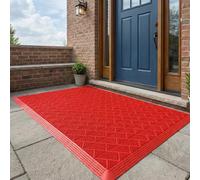 DKPLOE Felpudo para Puerta de Entrada Exterior de Material Eva con Tres Filas de Cerdas Mate Automontable Apto para Entradas de Garajes Y Balcones Incluye Martillo(Red (T-Brush),90x120cm)