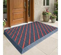 DKPLOE Felpudo para Puerta de Entrada Exterior, de Una Sola Fila de Cerdas, Lavable, Apto para Garajes, Almacenes Y Balcones(Gray+Red,120x240cm)