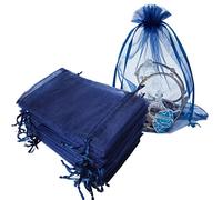 Dkrsyz 50 bolsas de organza de regalo azul marino con cordón de 4 x 6 pulgadas para baby shower, Navidad, primer cumpleaños, recuerdo de fiesta, boda, graduación, día del padre, bolsa de tela de malla