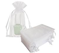 Dkrsyz 50 bolsas de organza de regalo con cordón blanco de 4 x 6 pulgadas para baby shower, Navidad, cumpleaños, recuerdo de fiesta, boda, graduación, día de la madre, bolsa de tela de malla