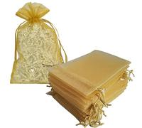 Dkrsyz 50 bolsas de organza de regalo con cordón dorado de 5 x 7 pulgadas para baby shower, Navidad, cumpleaños, recuerdo de fiesta, boda, graduación escolar, aniversario, bolsa de tela de malla