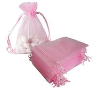 Dkrsyz Juego de 50 bolsas de organza de regalo con cordón rosa de 4 x 6 pulgadas para baby shower, Navidad, cumpleaños de mamá, recuerdo de fiesta, boda, graduación, bolsa de tela de malla