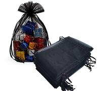 Dkrsyz Juego de 50 bolsas de organza de satén negro con cordón de 5 x 7 pulgadas para baby shower, 50 Navidad, cumpleaños, recuerdo de fiesta, boda, graduación, tela de malla transparente con