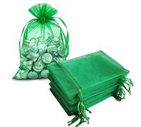 Dkrsyz Paquete de 50 bolsas de organza de regalo con cordón verde de 4 x 6 pulgadas para baby shower, Navidad, cumpleaños de bebé, recuerdo de fiesta, boda, graduación, decoración de habitación de