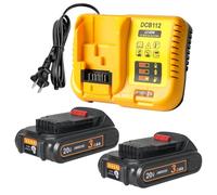 DKSIDKN Paquete de 2 baterías de repuesto de 3.0 Ah para batería DeWalt de 20 V con estación de carga de batería DCB112 para DCB200 DCB120