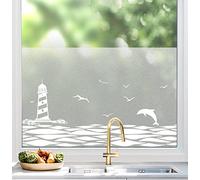 dktie Lámina opaca para ventana, lámina de privacidad para ventana, diseño del mar, pegatinas estáticas sin pegamento, reutilizables, adecuadas para salón, dormitorio, cocina, 44,5 x 200 cm