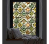 dktie Película decorativa para ventanas con efecto de vidriera, adhesiva estáticamente, de vidrio esmerilado, diseño circular, para privacidad, adhesivo para ventanas (Amarillo, 44,5 * 400 cm)