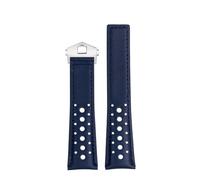 DKWOIS Accesorios de reloj de 22 mm compatibles con TAG Compatible con correa HEUER MONACO CARRERA Pulsera de piel de becerro esmerilada Pulsera de cuero de calidad(Blue line-S)