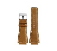 DKWOIS Compatible con Bell & Ross B&R BR-01 BR-03 Correa de cuero Correas de reloj Pulsera for hombre Correa de muñeca Pulsera 34 * 24 mm Convexa(Khaki-Silver Buckle)