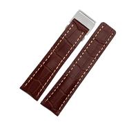 DKWOIS Compatible con correa de reloj Breitling Avenger/Navitimer Premier de cuero genuino for hombre, hebilla plegable, correa suave de 22 mm y 24 mm.(B brown steel buckle,24mm)