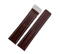 DKWOIS Compatible con correa de reloj Breitling Avenger/Navitimer Premier de cuero genuino for hombre, hebilla plegable, correa suave de 22 mm y 24 mm.(A brown steel buckle,24mm)