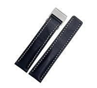 DKWOIS Compatible con correa de reloj Breitling Avenger/Navitimer Premier de cuero genuino for hombre, hebilla plegable, correa suave de 22 mm y 24 mm.(A blue steel buckle,22mm)
