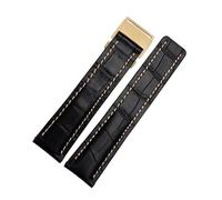 DKWOIS Compatible con correa de reloj Breitling Avenger/Navitimer Premier de cuero genuino for hombre, hebilla plegable, correa suave de 22 mm y 24 mm.(B Black golden,22mm)