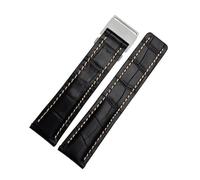 DKWOIS Compatible con correa de reloj Breitling Avenger/Navitimer Premier de cuero genuino for hombre, hebilla plegable, correa suave de 22 mm y 24 mm.(B Black steel buckle,22mm)