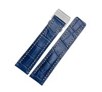 DKWOIS Compatible con correa de reloj Breitling Avenger/Navitimer Premier de cuero genuino for hombre, hebilla plegable, correa suave de 22 mm y 24 mm.(B blue steel buckle,22mm)