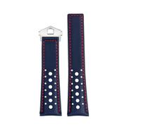 DKWOIS Compatible con TAG Heuer Monaco Watchband CAW211M 211P CAW211R 211T Correa de cuero transpirable de 22 mm Correa de muñeca con hebilla plegable for hombre(18 Blue red silver)