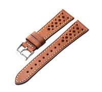 DKWOIS Correa de piel de vaca italiana Pueblo hecha a mano, diseño ventilado, pulsera ultrafina for hombre, 18, 20, 21, 22MM, verde, marrón y gris(Brown,20mm)