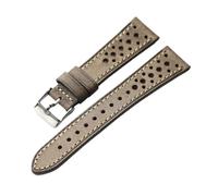 DKWOIS Correa de piel de vaca italiana Pueblo hecha a mano, diseño ventilado, pulsera ultrafina for hombre, 18, 20, 21, 22MM, verde, marrón y gris(Gray,21mm)