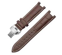 DKWOIS Correa de reloj de cuero compatible con GC Guess Watch Strap Butterfly Buckle Bracelet 20 * 11mm 22 * 13mm Correa de piel de vaca for hombres y mujeres(Brown white-S,20-11mm)