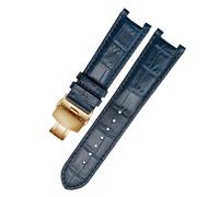 DKWOIS Correa de reloj de cuero compatible con GC Guess Watch Strap Butterfly Buckle Bracelet 20 * 11mm 22 * 13mm Correa de piel de vaca for hombres y mujeres(Dark blue gold,20-11mm)