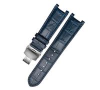 DKWOIS Correa de reloj de cuero compatible con GC Guess Watch Strap Butterfly Buckle Bracelet 20 * 11mm 22 * 13mm Correa de piel de vaca for hombres y mujeres(Dark blue silver,20-11mm)
