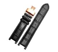 DKWOIS Correa de reloj de cuero con muescas 20 * 11mm 22 * 13mm Compatible con GC Guess Passa Lleathe cadena de reloj impermeable hombres mujeres(Black-rosegold,20x11mm)