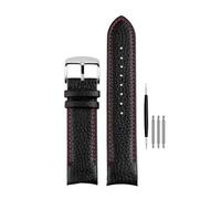 DKWOIS Correa de reloj de piel de vaca con grano de lichi y extremo curvo compatible con Casio EDIFICE EQB-800BL EQB500 EQB501 EQB900 de 22 mm(Black red silver A,EQB 500)