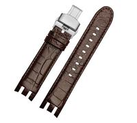 DKWOIS Correa de reloj de piel de vaca curvada de 21 mm compatible con correa Swatch for hombre YRS403 406 403 402G 412 413 418 Correa de cierre plegable Pulsera de cuero(B Brown Folding)