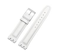 DKWOIS Pulsera de cuero genuino compatible con correa Swatch Correa de reloj lisa 17 mm 19 mm Correa de muñeca Correas de reloj rojas Accesorios for cinturón de reloj for hombre y mujer(White silver,1