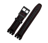 DKWOIS Pulsera de cuero genuino compatible con correa Swatch Correa de reloj lisa 17 mm 19 mm Correa de muñeca Correas de reloj rojas Accesorios for cinturón de reloj for hombre y mujer(Black red blac