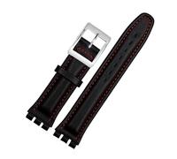 DKWOIS Pulsera de cuero genuino compatible con correa Swatch Correa de reloj lisa 17 mm 19 mm Correa de muñeca Correas de reloj rojas Accesorios for cinturón de reloj for hombre y mujer(Black red silv
