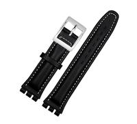 DKWOIS Pulsera de cuero genuino compatible con correa Swatch Correa de reloj lisa 17 mm 19 mm Correa de muñeca Correas de reloj rojas Accesorios for cinturón de reloj for hombre y mujer(Black white si
