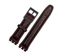 DKWOIS Pulsera de cuero genuino compatible con correa Swatch Correa de reloj lisa 17 mm 19 mm Correa de muñeca Correas de reloj rojas Accesorios for cinturón de reloj for hombre y mujer(Brown black bu