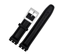 DKWOIS Pulsera de cuero genuino compatible con correa Swatch Correa de reloj lisa 17 mm 19 mm Correa de muñeca Correas de reloj rojas Accesorios for cinturón de reloj for hombre y mujer(Black silver b