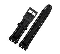 DKWOIS Pulsera de cuero genuino compatible con correa Swatch Correa de reloj lisa 17 mm 19 mm Correa de muñeca Correas de reloj rojas Accesorios for cinturón de reloj for hombre y mujer(Black white bl