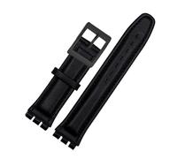 DKWOIS Pulsera de cuero genuino compatible con correa Swatch Correa de reloj lisa 17 mm 19 mm Correa de muñeca Correas de reloj rojas Accesorios for cinturón de reloj for hombre y mujer(Black black bu