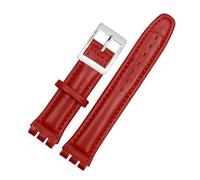 DKWOIS Pulsera de cuero genuino compatible con correa Swatch Correa de reloj lisa 17 mm 19 mm Correa de muñeca Correas de reloj rojas Accesorios for cinturón de reloj for hombre y mujer(Red silver,17m