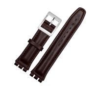 DKWOIS Pulsera de cuero genuino compatible con correa Swatch Correa de reloj lisa 17 mm 19 mm Correa de muñeca Correas de reloj rojas Accesorios for cinturón de reloj for hombre y mujer(Brown silver b