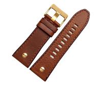 DKWOIS Reloj retro con correa de cuero for hombre DZ4343 DZ4323 DZ7406 con correa de cuero retro de 22 mm, 24 mm y 26 mm(D brown-golden,26mm)