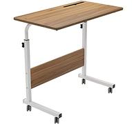DlandHome 80 * 40 cm Ajustable Mesa de Ordenador Portatil con Ruedas Sofá Mesa Mesas de Centro,con Ranura para Tableta, Roble